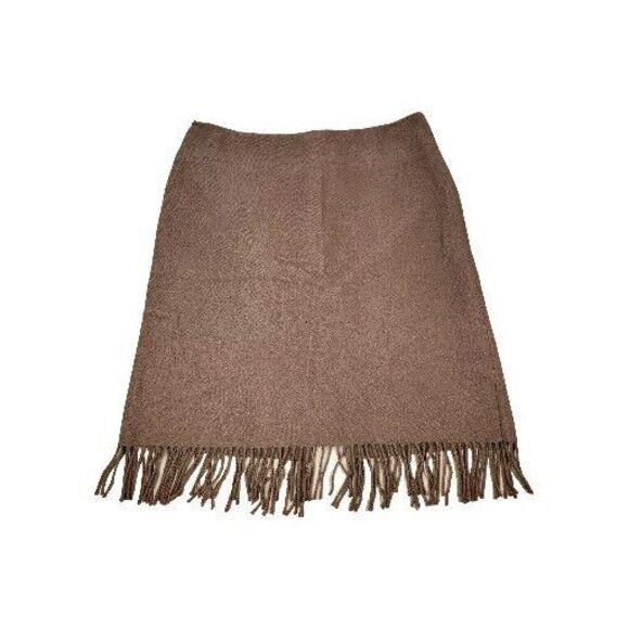 Vtg 100% Wool‎ Skirt Womens 14 Midi Boho Chic Fringed Hippie Earthy Minimalist - Picture 1 of 7
